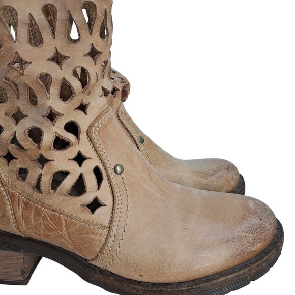 Dromedaris Kenza Leather Heel Cutout Chelsea Boots Size 38 US 7.5-8 Zipper Beige - Picture 13 of 13